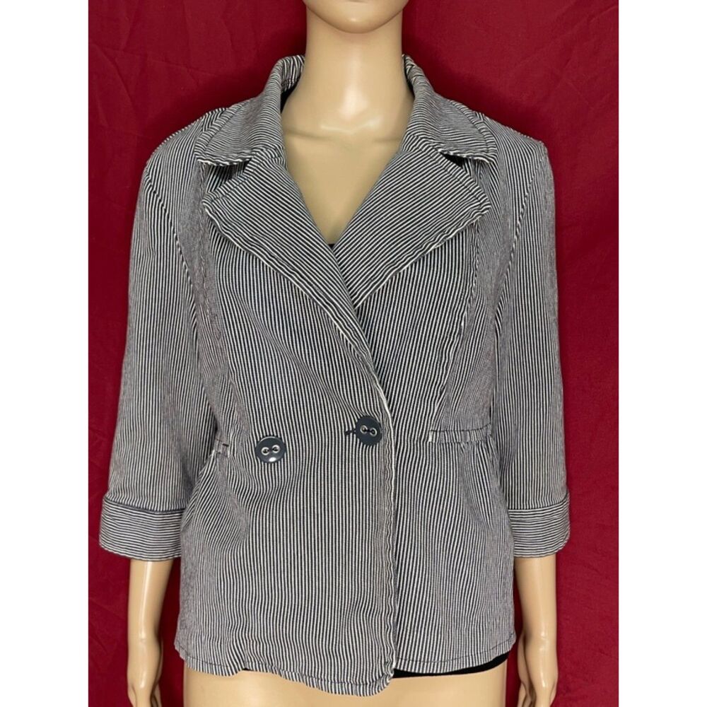 Style & Co Engineer Stripe Denim Cropped Peplum Jacket Large